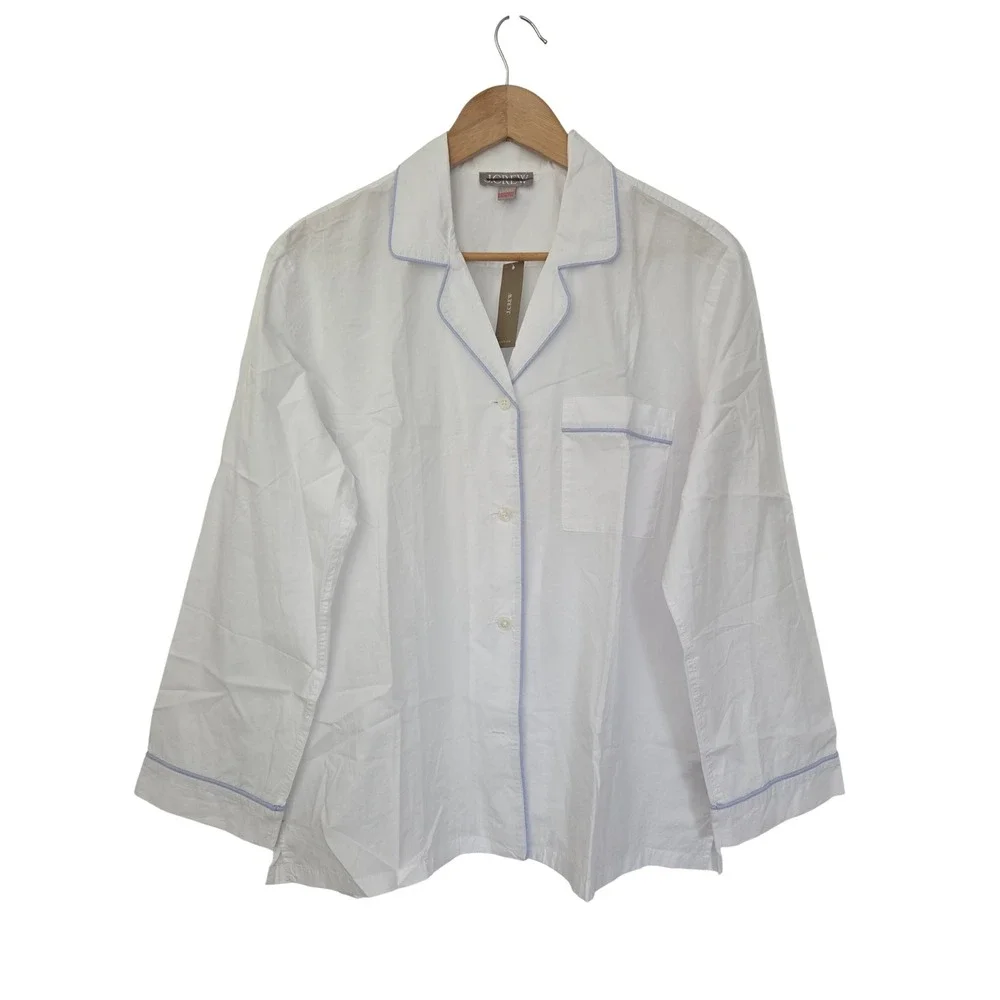 J. Crew End on End Pajama Top Cotton Piping Womens S White NWT CN214
